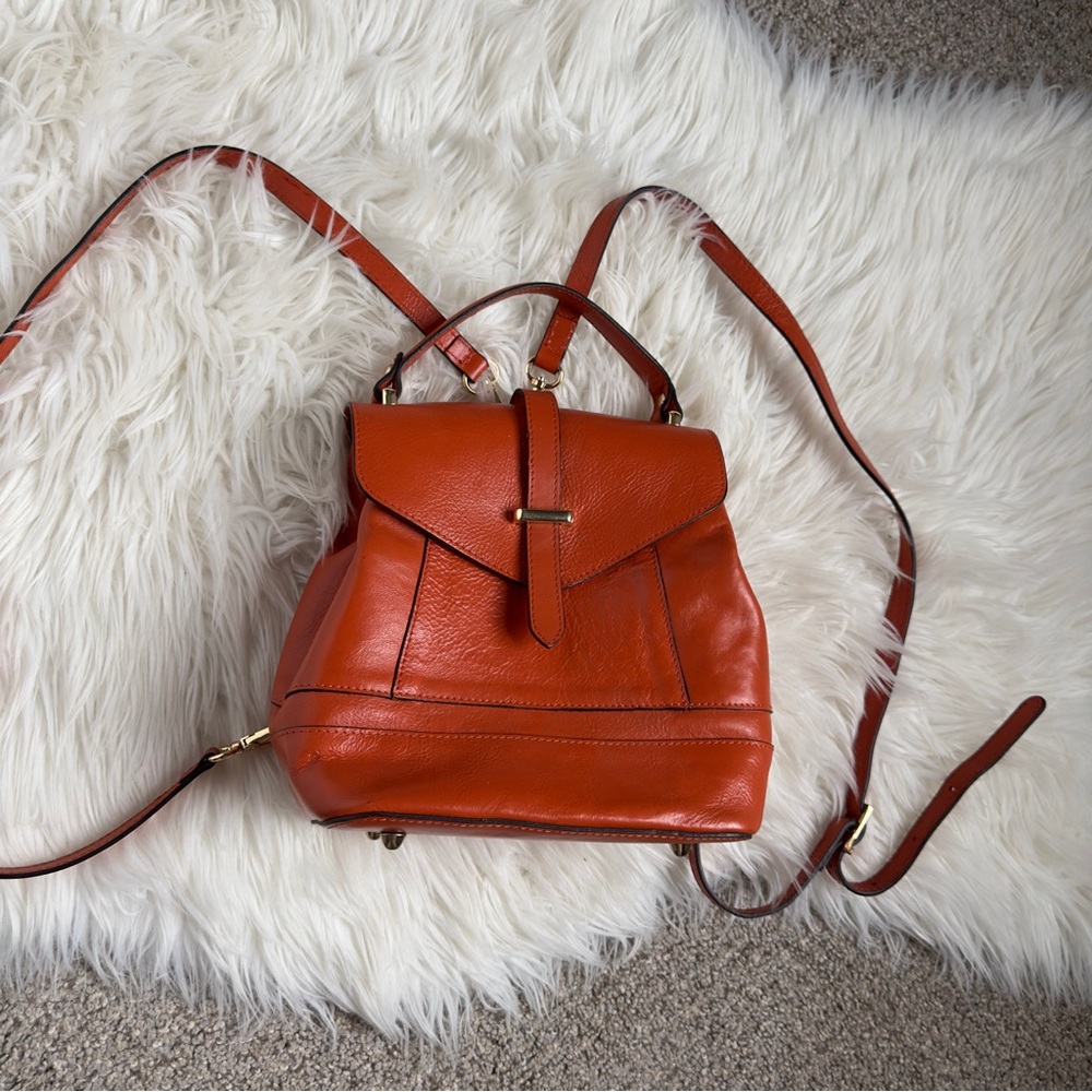 Divina Firenze Burnt Orange Small Genuine Leather Backpack Removable Straps